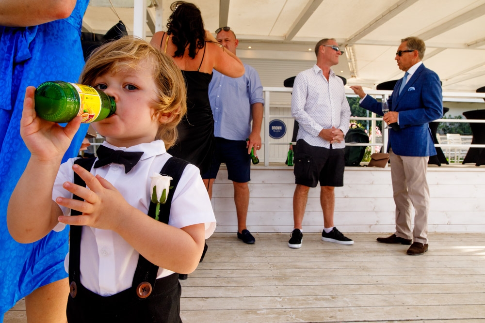 wedding guests laughing