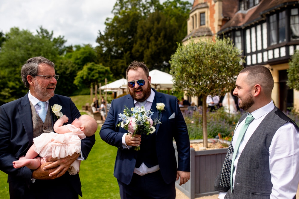 wedding guests laughing