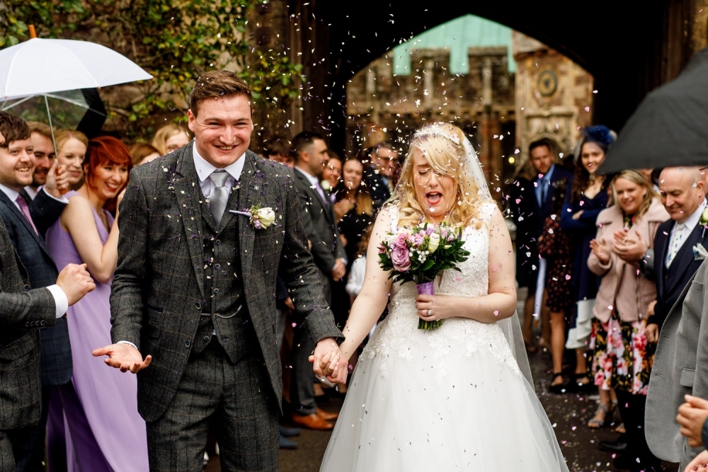 confetti photo of bride and groom 