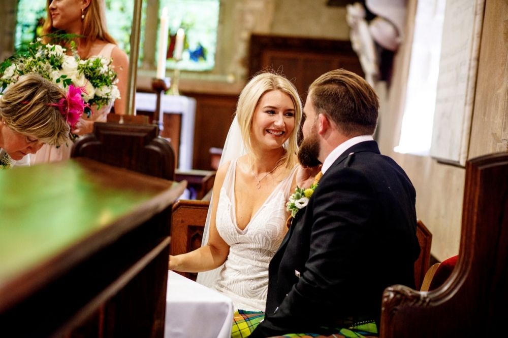 bride and groom in church