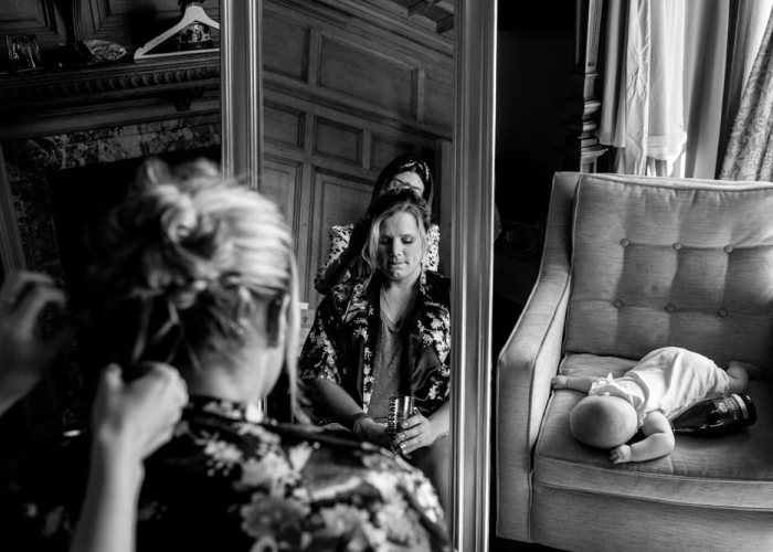 Bride laughing during bridal prep